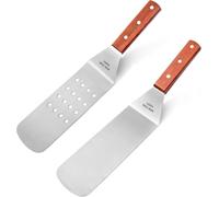 New Star Foodservice 43051 Wood Handle Flexible Grill Spatula Set, 14.5", Set of 2, Silver