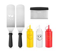 New Star Foodservice 6-Piece BBQ/Griddle Tool Set, Includes Spatulas, Dough Scraper, Squeeze Bottle Set, Stainless Steel, Multicolor