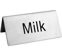 New Star Stainless Steel Table Tent Sign,"Milk", 3-Inch by 1-1/2-Inch, Set of 6