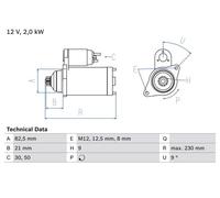 Bosch Starter Motor 0986018940 069911023J 069911023JX 069911023M 069911023MX