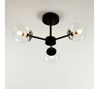 New Stockholm 3-Bulb Glass Ball Ceiling Light - Modern Sl lack Finish, Stylish and Sophisticated Design for Kitchen, Dining Room, or Living Room Interiors Home Decor -A31 (Black)