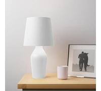 New Stoneware Ceramic Table Lamp with Smooth Matte Glazed Finish - Stylish Modern Design, in-Line Switch, E14 Cap - Ideal for Living Room, Bedroom & Hallway M-03 (White)