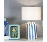 New Striped Base in Blue & White Table Lamp, Transform Your Home into an Aesthetic Abode, Disperses Light for A Scattered Look, Creating A Serene Ambience, Perfect for Bedside.