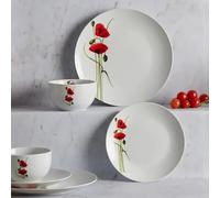 New Stunning 12 Piece Dinner Set with Poppy Floral Artwork Includes Dinner Plates, Side Plates & Bowls Microwave & Dishwasher Safe Ideal for Dining Room Kitchen Decor -M14