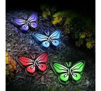 New Stunning 4pk Solar Powered Butterfly Ground Lights Multicolour LED Perfect Decorative Light to Brighten Up Your Outdoor Space Auto On at Dusk Garden Decor