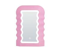 New Stunning Battery-Operated Wavy Rectangular LED Light Mirror,Modern Curved-Edge Design with Soft Ambient Glow for Bedrooms, Vanity Areas,Home Décor-G11 (Pink)