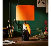 New Stunning Detailed Toucan Shaped Base Ceramic Table Lamp with Orange Drum Luxurious Velvet Shade Perfect for Bedroom Living Room Any Room Home Decor - M16