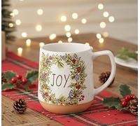 New Stunning Festive Stoneware Joy Mug - Decorative Christmas Mug with Holly and Pinecone Details, Perfect for Hot Beverages and Holiday Gatherings Gift -N31