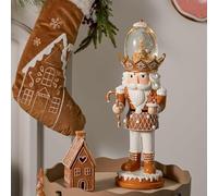 New Stunning Gingerbread Musical Nutcracker with Animated Snowglobe And Rotating, Snow-Swirled Globe On its Head 45cm.LED Lights, Plays 8 Christmas Songs, Festive Holiday Decor-G78
