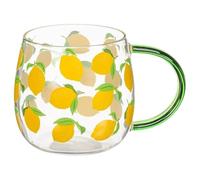 New Stunning Glass Mug Lemon Design with Green Handle Tea Coffee Mug Drinking Cup Add a Pop of Color to Your Kitchen Great for Coffee or Tea Enthusiasts -A63