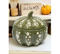New Stunning Green Pumpkin Lidded Ceramic Dish, Mini Pumpkin-Shaped Storage Bowl with Removable Lid &Glossy Green Finish, Perfect for Serving Condiments, Treats, or Autumn Kitchen Decor - T54