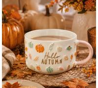 New Stunning Hello Autumn Embossed Pumpkin Mug - Decorative Ceramic Tea & Coffee Cup for, Seasonal Drinks & Autumn Home Décor-A75