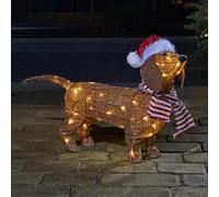 New Stunning LED Dachshund Dog Christmas Decoration,40 Warm White Steady Lights, Festive Indoor & Outdoor Illuminated Dog Ornament for Holiday Home & Garden Display-G14