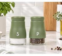 New Stunning Matt Salt and Pepper Shaker Set - Modern Table Seasoning Dispensers - Steel Lid with Glass Base - Stylish Dining Table Condiment Set (Green)-N156