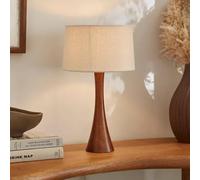 New Stunning Nala Table Lamp with Curved Natural Mango Wood Base and Linen Fabric Shade Elegant Global Style Lighting for Modern, Boho, or Rustic Home Office Décor -M46