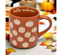 New Stunning Orange Pumpkin Mug Ceramic with Pumpkin Motif and Hello Autumn Text, Ideal for Hot Drinks Tea Coffee on Crisp Fall Days Kitchen Table Décor -T36