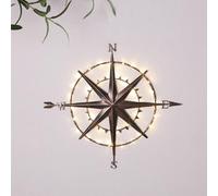 New Stunning Outdoor Solar Powered Metal Compass Wall Art with 36 Warm White LEDs - Decorative Garden Wall Hanging, Ambient Lighting Outdoor Garden Decor-A83