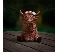 New Stunning Solar-Powered Highland Cow Ornament - Decorative Garden Figurine with Auto-On LED Light, Cute Outdoor Solar for Patios, Borders, Shelves, Décor -A35 (Headband)