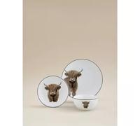New Stunning White Highland Cow 12-Piece Porcelain Dinner Set - Includes 4 Dinner Plates, 4 Side Plates & 4 Cereal Bowls Elegant Tableware for Everyday or Special Occasions-D75