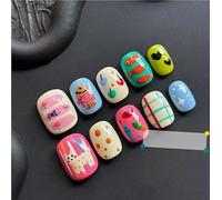 New style kitten and fish childish hand-painted wearing armor cartoon cute sweet pure handmade nail art press nail(XS)