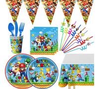 New Super Mario Birthday Party Decorations Paper Tableware Cups Plates Tablecloth Balloons Happy Banner Party Supplies Kids Boys 8pcs straws