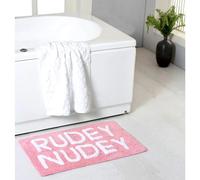 New Super Soft Cheeky Rudey Nudey Slogan Bath Mat 75x45cm - Pale Pink, 100% Cotton, Anti-Slip, Machine Washable