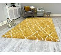 NEW SUPER SOFT OCHRE MUSTARD CREAM MODERN SHAGGY AREA RUGS MOROCCAN SKETCH DESIGN THICK NON SHED 5CM PILE RUG (80X150CM)