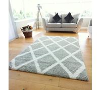 NEW SUPER SOFT PALE GREEN CREAM MODERN SHAGGY AREA RUGS DIAMOND DESIGN THICK NON SHED 5CM PILE RUG (80X150CM)