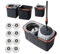 *NEW* SWISSPACK Revolving Spin Mop and Bucket With .4. Extra Pads Perfect For Easy Cleaning. Clean and Dirty Water Separtered For Perfect Finish (ORANGE-GREY) (ORANGE/GREY 8 PADS)