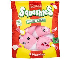 New Swizzels Squashies Drumstick Plush Toy 5pk, Soft Candy Shaped Character Toys for Fun Novelty Cushion, Friends Squeeze Fidget Toy, Pretend Imaginative Play, Squashies Mini Plush Pillow Bag for Kids