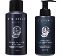 New T@Baker Bergamot & Vetiver Antiperspirant Deodorant 150ml and Energising Hair &Body Wash Duo Body Care 250ml Collection