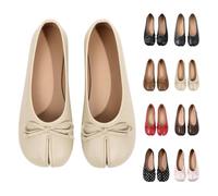 NEW Tabi Flats for Women Cute Bowknot Tabi Shoes Faux Leather Retro Rounde Toe Flat Dressy Casual Shoes with Split Toe Slip-On Retro Slippers Footwear