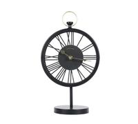 New Table Top Clock In Classic Roman Numerals, Add A Touch of Timeless Elegance to your Interior, A Slender Stem Rising from A Sturdy Round Base, Ideal for Mantels and Tabletop - Black