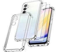 New&Teck for Samsung Galaxy A25 5G Case with 2 Tempered Glass Screen Protector Soft TPU Silicone Case Cover Bumper with Reinforced Corners Clear Protection