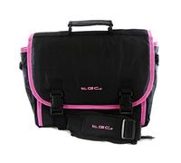 New TGC ® Messenger Style TGC Padded Carry Case Bag for The Shinco SDP1850 Portable DVD Player (Jet Black with Hot Pink Trims)