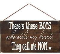 New There'S These Boys Who Stole My Heart, They Call Me Mom Rustic Wood Sign,Wall Decoration Sign Funny Gifts For Men And Women Retro Metal Tin Sign 8X12 Inches