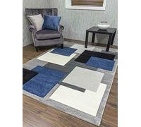 New Thick Soft Quality Silver Grey Dk Blue Squares Cubes Floor Mat Rugs Hall Runners UK Cheap (66cm x 120cm)