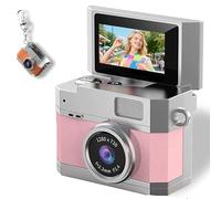 New Thumb-Sized Flip Screen Mini Camera, with 180° Flip Screen, Video Mode & Beauty Filters, Flip-Screen Retro CCD Portable Mini Digital Camera, Tiny Vlog Keychain Cam for Beginners (64G,Pink)