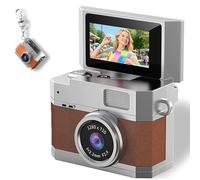 New Thumb-Sized Flip Screen Mini Camera, with 180° Flip Screen, Video Mode & Beauty Filters, Flip-Screen Retro CCD Portable Mini Digital Camera, Tiny Vlog Keychain Cam for Beginners (64G,Brown)