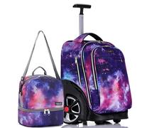 NEW TILAMI 19 Inch Rolling Backpack with Lunch Bag for Girls Boys Wheeled Laptop Backpack Durable Carry-on Bag School Travel, Purple Starry, 0, Daypack Backpacks