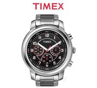 NEW TIMEX SILVER TONE STAINLESS STEEL CHRONOGRAPH BLACK DIAL MEN WATCH-T2N166