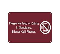 New Tin Sign Aluminum Retro Please No Food Or Drinks in Sanctuary Silence Cell Phones 8"x12"