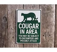 New Tin Sign Cougar Warning Sign Campground Sign National Park Wildlife Mountain Lion Sign Vintage Cat Bar for Outside 12 X 8 in