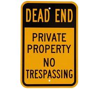 New Tin Sign Fluorescent Diamond Grade Reflective Legend Dead End - Private Property No Trespassing, Black On Yellow Aluminum Metal Road Sign Wall Decoration 8x12 Inch