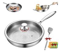 New Titanium Pan,Titanium Hammered Pan,Multifunctional No-Coating Nonstick Skillet,Fast Heating,Dishwasher-Safe,with Lid,for All Cooktops (10.23in/26cm)