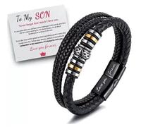 NEW To My Son Love You Forever Leather Braided Bracelet Wristband + Gift Card-Black-7.8 in/20 cm