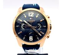 NEW TOMMY HILFIGER 1791474 DECKER ROSE GOLD SILICONE BLUE STRAP WATCH