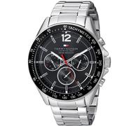 NEW TOMMY HILFIGER MENS WATCH TH1791104 STEEL SILVER STRAP & BLACK DIAL GENUINE