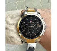 NEW TOMMY HILFIGER MENS WATCH TWO TONE STRAP & BLACK DIAL TH1791559 GENUINE