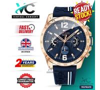 New TOMMY HILFIGER TH1791474 Blue Dial Gold Case Decker Chrono Mens Watch 46mm